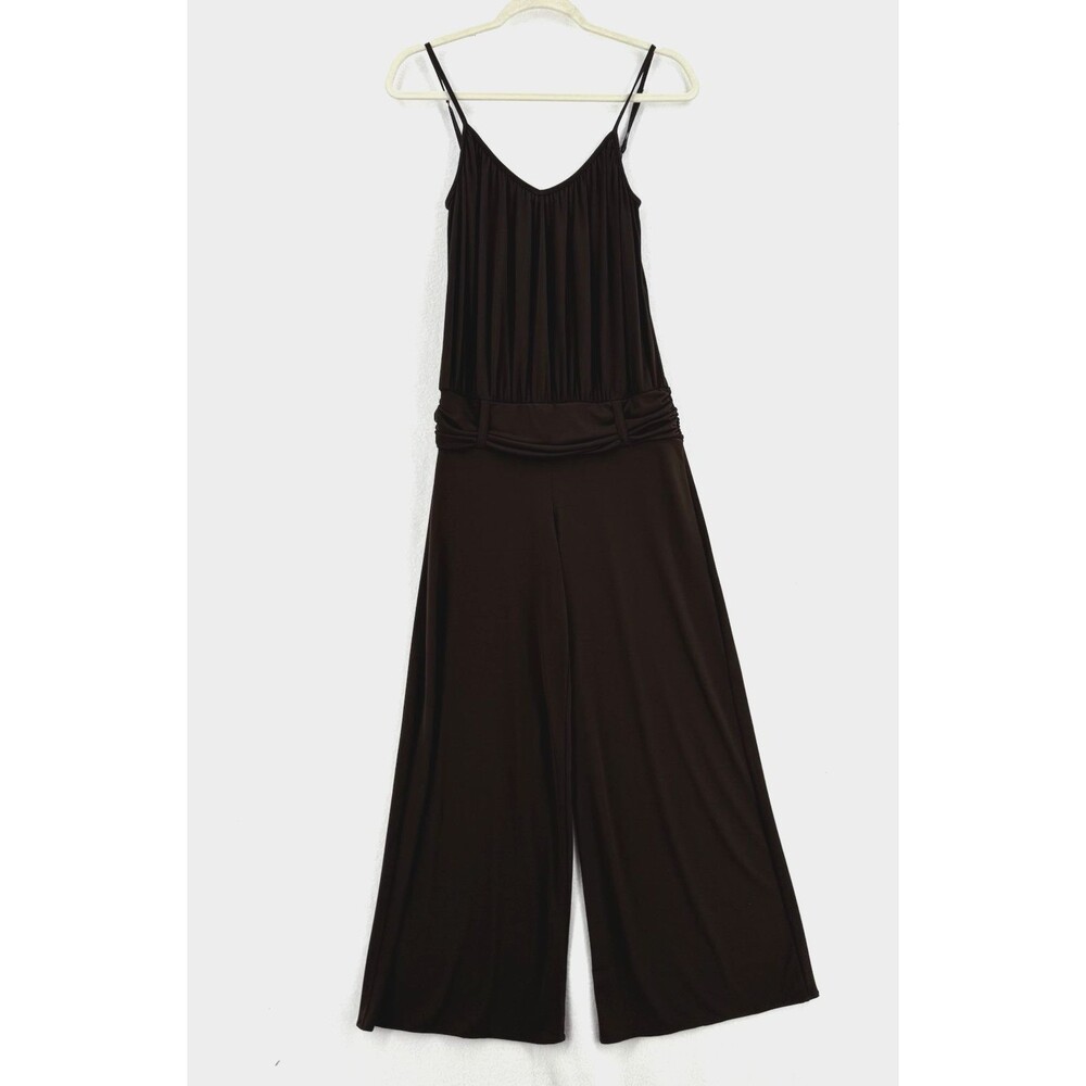 Lapis Women S Brown Wide Leg Jumpsuit Spaghetti Strap Ruched Waist Y2K 2000 Boho